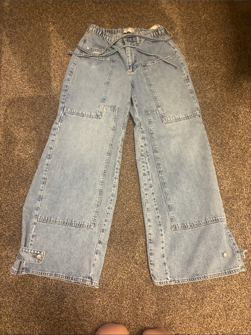 Wide-Leg Light Blue Patchwork Jeans for Women
